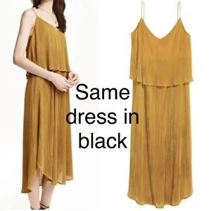 NWT black pleated midi dress with skinny straps